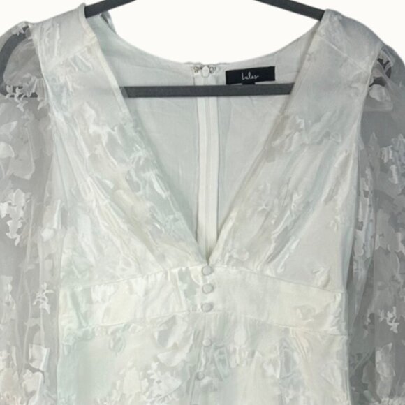 Lulus Dramatic Energy White Floral Burnout Balloon Sleeve Mini Dress Size Small - Picture 2 of 13